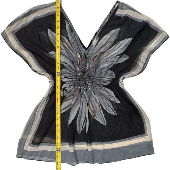 Semi-Sheer Floral Handkerchief Blouse Women's XS (0-2) Black Gray Boho Indie Hip - Picture 11 of 13